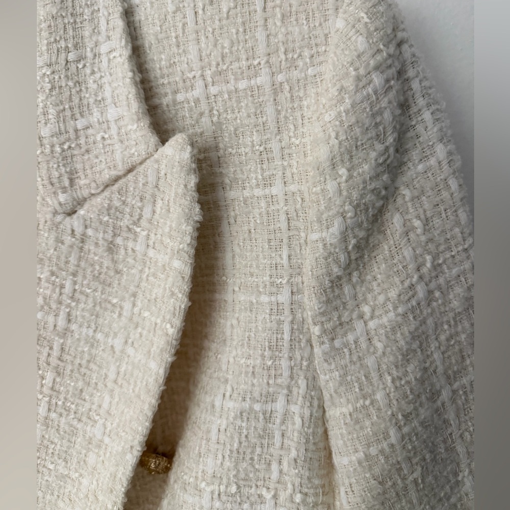 ZARA Cream Tweed Blazer | Double Breasted Gold Buttons | Chanel Style | Size S - Picture 10 of 11